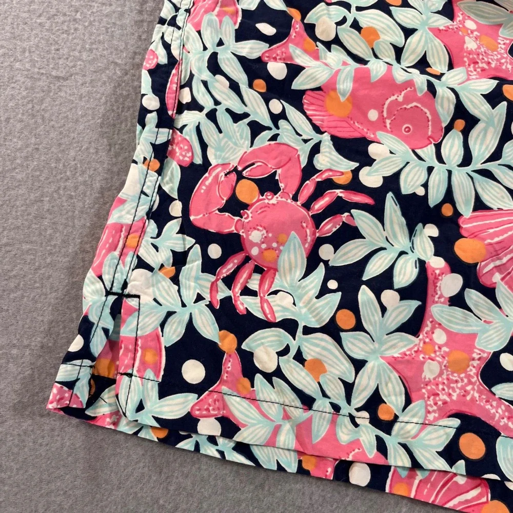 Lilly Pulitzer Mens XL Swim Trunks Pink Blue Crab Starfish Tropical Board Shorts